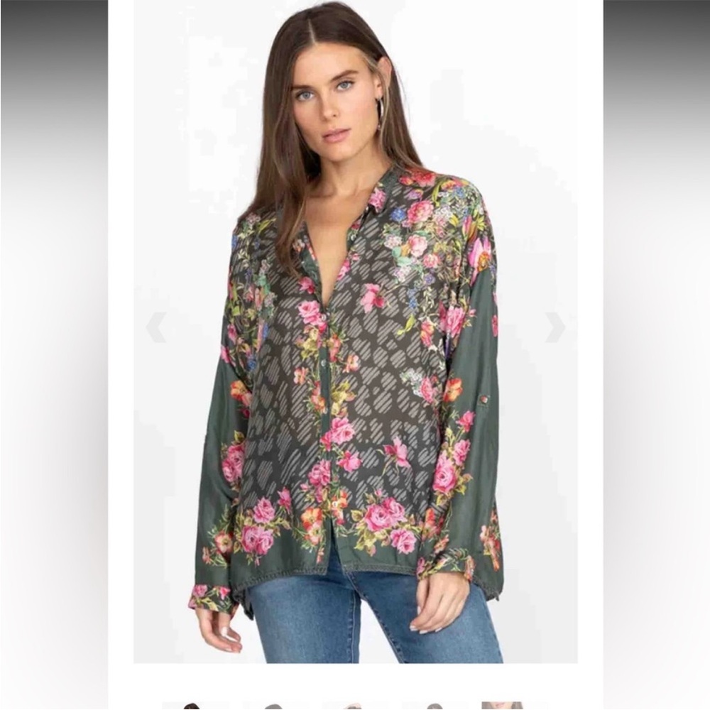 Floral Women's Top - Green and Pink - Picture 3 of 4